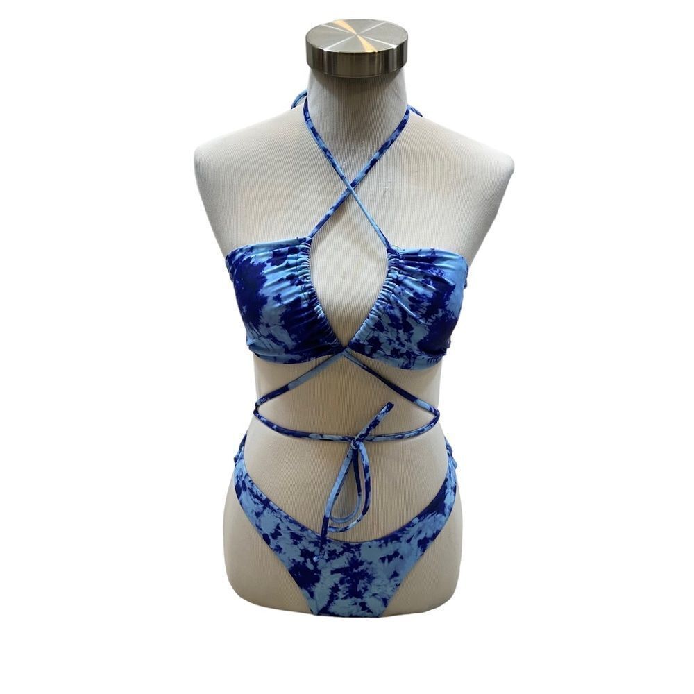 New without Tags Blue Tie Dyed Three Piece String Bikini Size XS